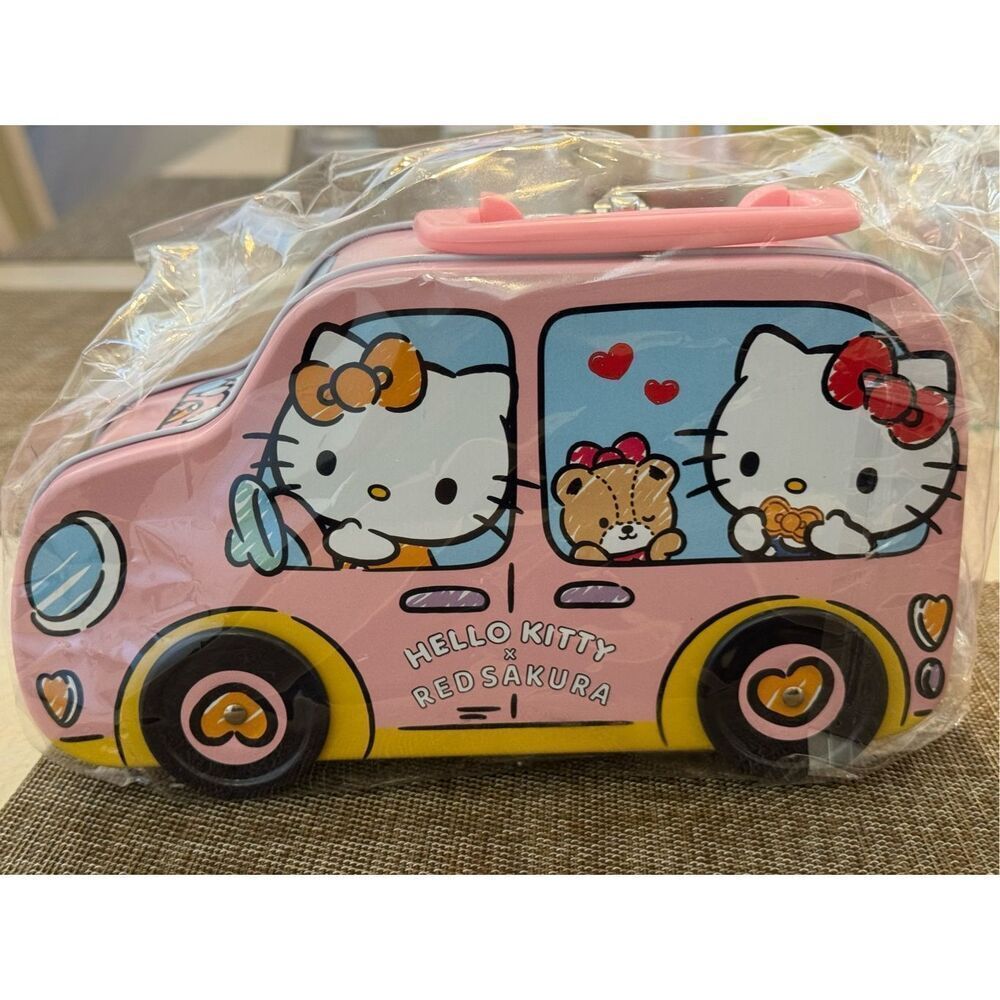 Sanrio Hello Kitty x Red Sakura Milk Cookies Limited Edition Pink Metal Bus Tin